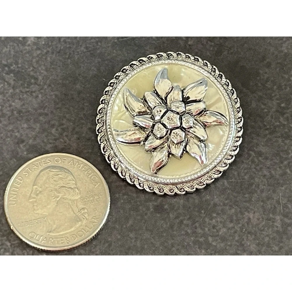 Vintage‎ Silver Circle Scarf Clip Mother Of Pearl Made in West Germany